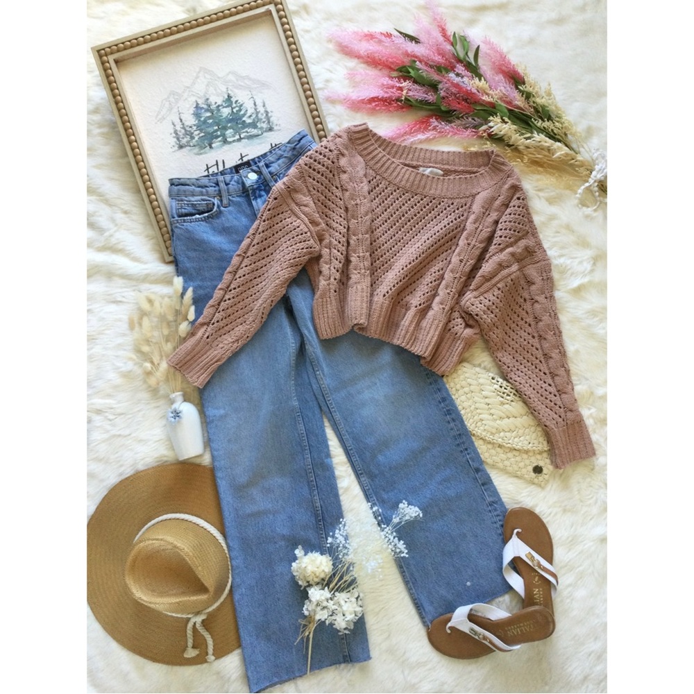 Urban Outfitters Nutmeg Brown Cable Knit Sweater Sz S Western Farmhouse